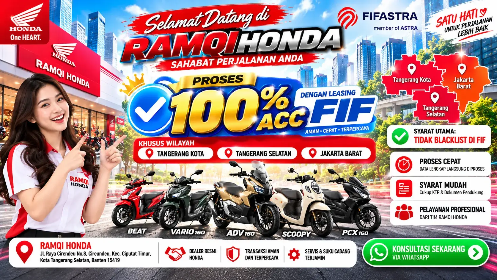 Promo kredit motor Honda proses 100% ACC dengan leasing FIF di Ramqi Honda