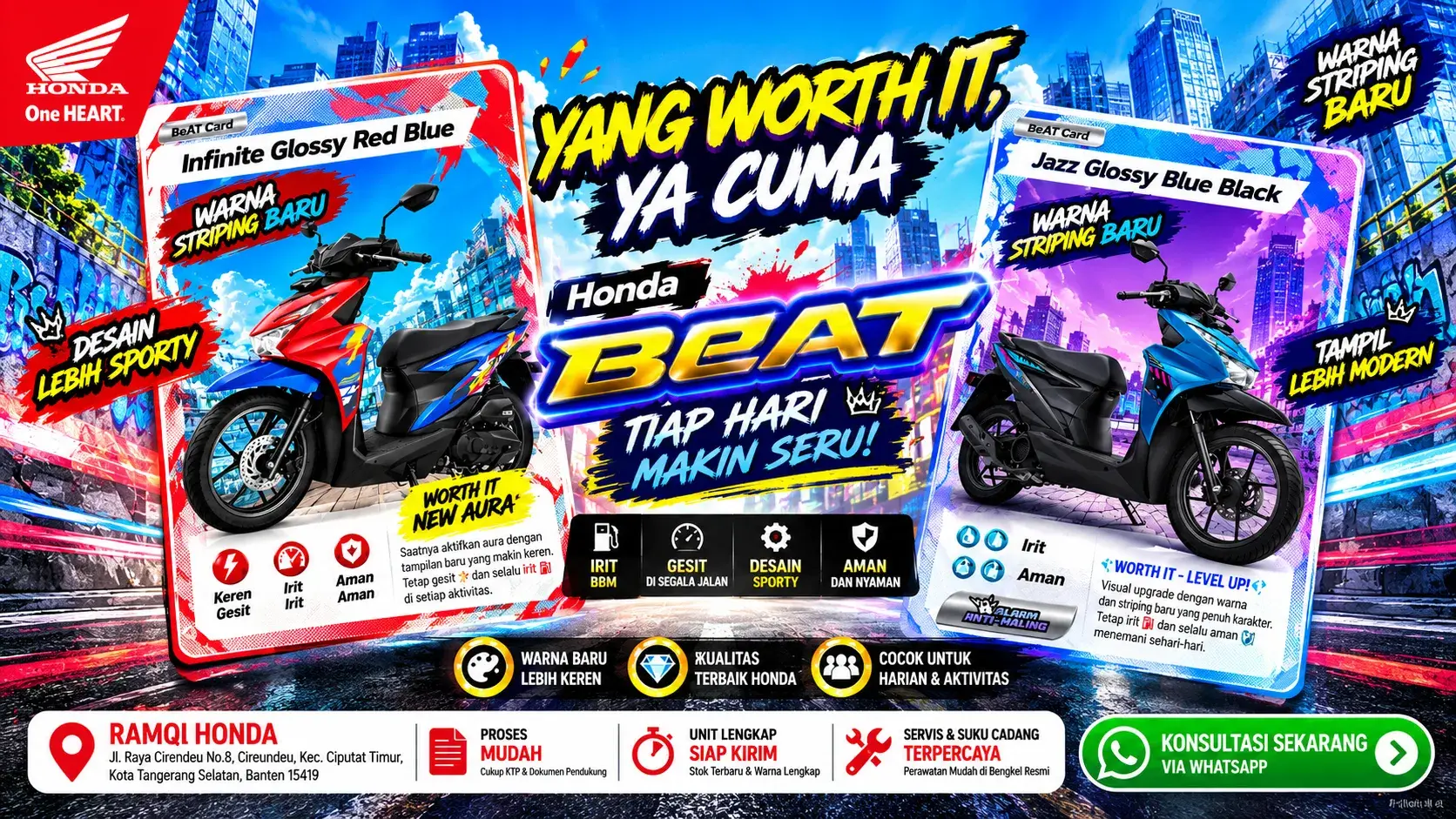 Promo Honda BeAT warna baru Infinite Glossy Red Blue dan Jazz Glossy Blue Black di Ramqi Honda